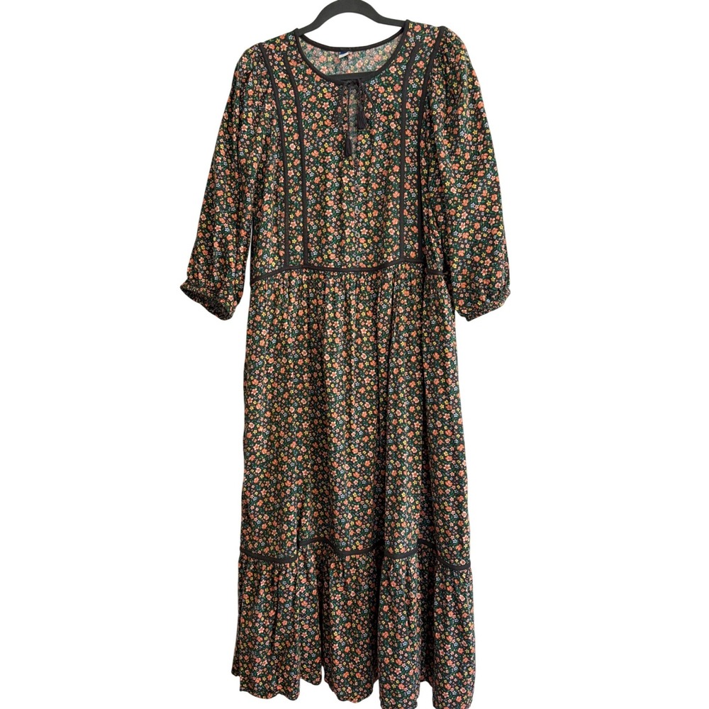 Old Navy Womens XL Floral Peasant Boho Maxi Dress Black Orange‎ Pink Tiered